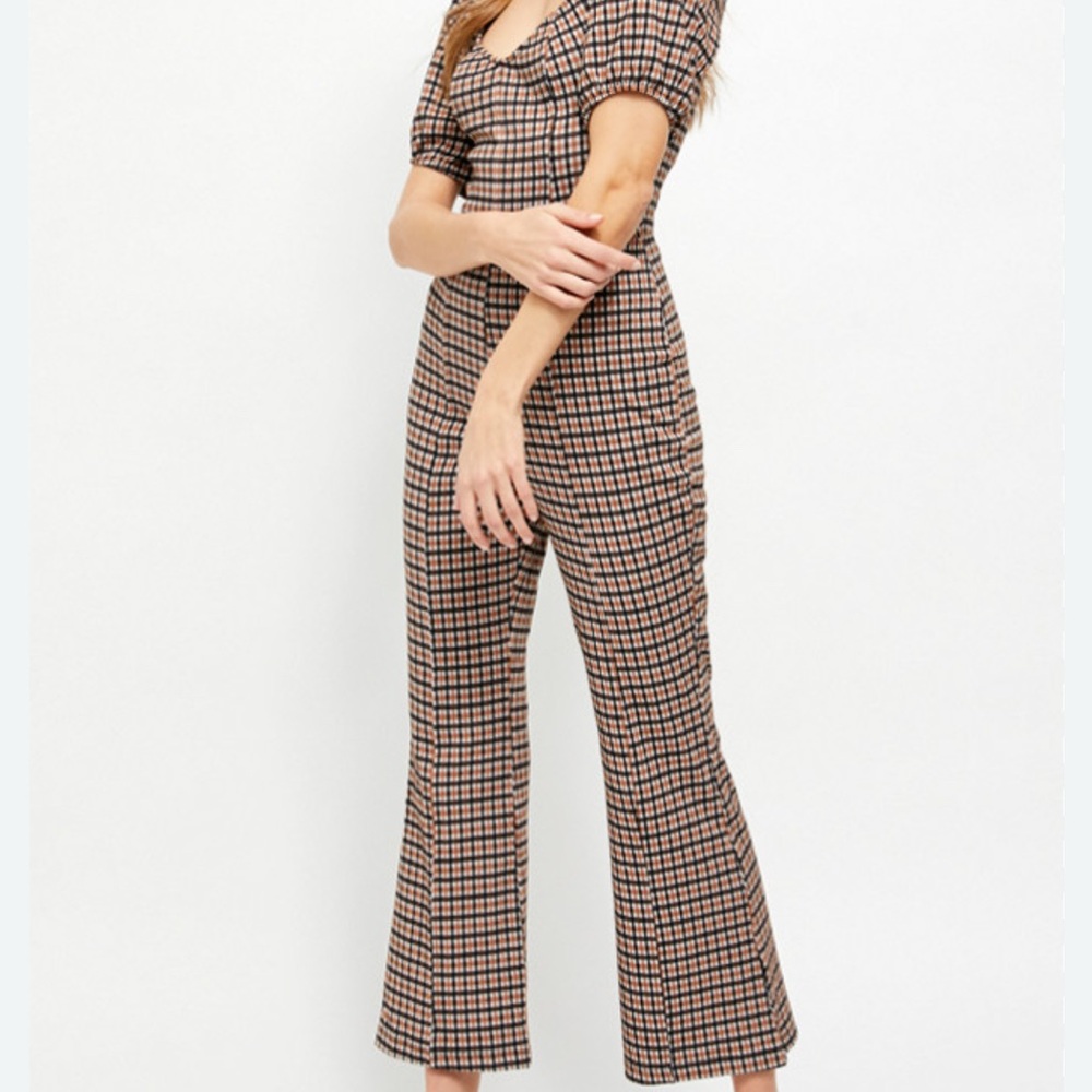 Free People Oxford plaid Jumpsuit in Black and Tan